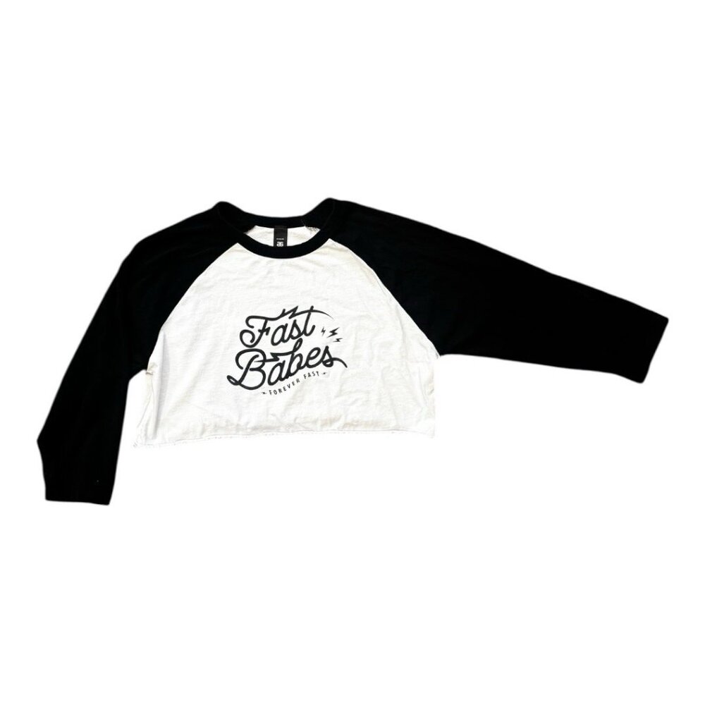Black & White Long Sleeve Cropped Top T-shirt Fast Babes Forever Sz Small